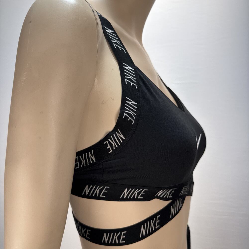 Nike Pro Dri Fit Indy Logo Strappy Sports Bra Size S Black White - Picture 5 of 6